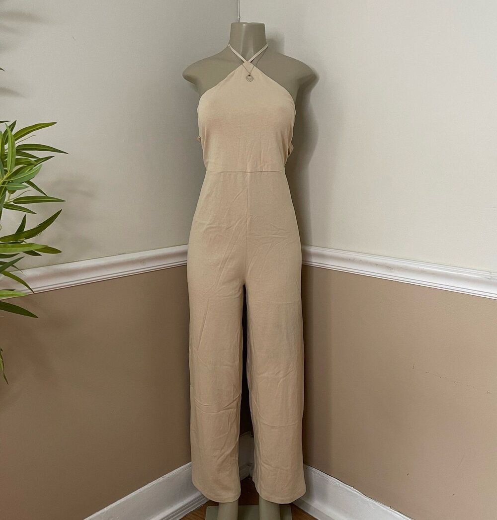 ZARA Women’s Halter Open Back Ruffle Trim Jumpsuit One-Piece Jumper